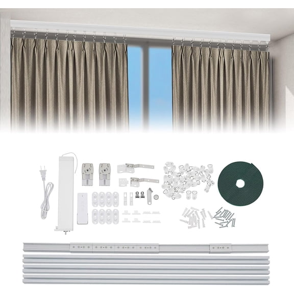 Motorized Curtain Track Celling Smart Curtains System with Remote Control Electric Curtain Rods Rail with Timer&Manual Switching&Limit Device&Touch&Memory Function