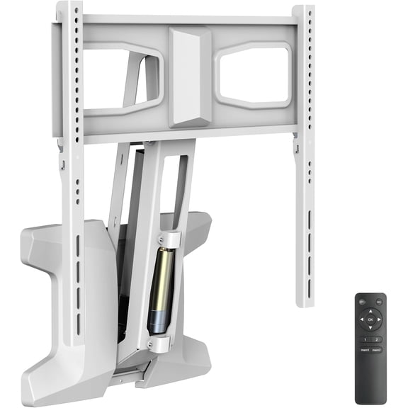 Motorized Fireplace TV Wall Mount | Remote Control Electric Pull Down Mantel Mounting Bracket, Up to 77 Lbs Weight Capacity, Height Adjustable, Swivel, VESA 600x400 Compatible, White