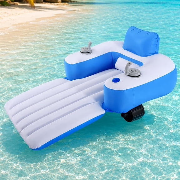 Motorized Floatie for Adults, Electric Pool Lounger with 3-4 km/h Speed, Single or Dual Thrusters, Supportive Backrest, Cup Holder and Handles for Summer Pool Parties B