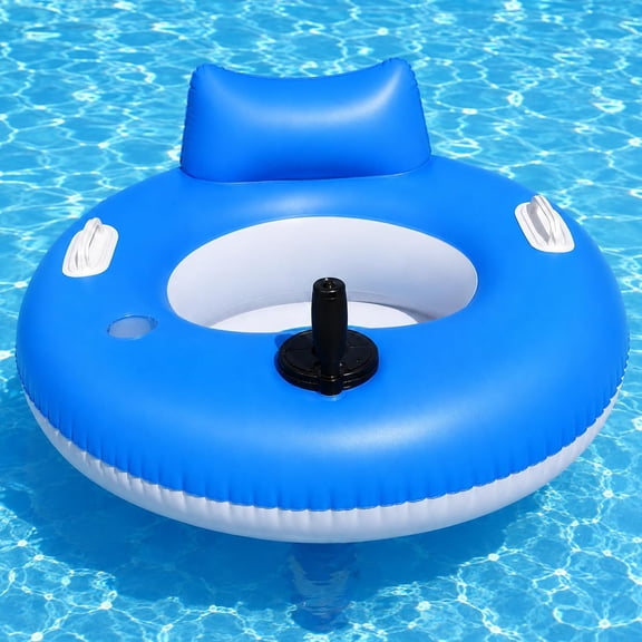 Motorized Floatie for Adults, Electric Pool Lounger with 3-4 km/h Speed, Single or Dual Thrusters, Supportive Backrest, Cup Holder and Handles for Summer Pool Parties A