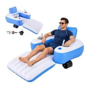 Motorized Floaties for Adults, Electric Pool Lounger with Joystick Steering, Inflatable Water Chair with Backrest, Cup Holder, Propeller Drive for Pool Lake Beach Summer Relaxation