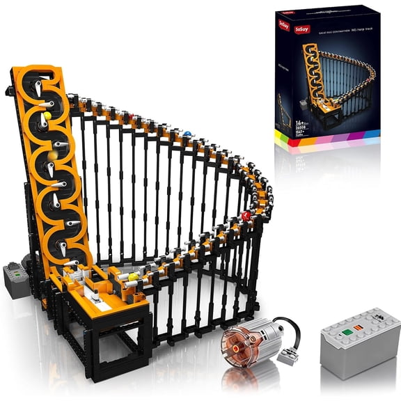 Motorized Harp Marble Roller Coaster Building Blocks Set, 1547+ Pcs, Track with Loops & Lift Mechanism, STEM Toys for Adults,