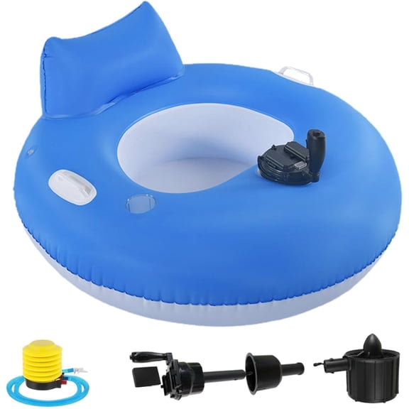 Motorized Inflatable Pool Float for Adults, Electric Pool Lounger with Cup Holder, One Person Motorized Floating Chair for Summer Pool Party Lake Beach, Blue