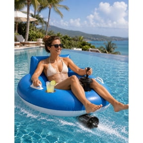 Motorized Lazy Floatie, Fast Pool Floats with Remote Control, Lake Battery Powered Float Raft, Inflatable River Tube, Water Lounger with Backrest Cup Holder for Beach Summer Party
