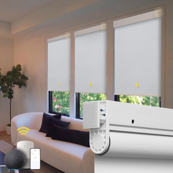 Motorized Blinds No Drill Automatic for Windows Cordless Roller Shades Electric with Remote Control Smart (White, 34.5 x 72)