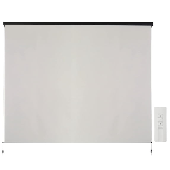 Outdoor Roller Shade, 10'Wx8'H Beige 450GSM Motorized Patio Shades Roll Up Outdoor with Remote, Cordless Smart Outdoor Blinds for Porch Waterproof, Automatic Exterior Roller Shade