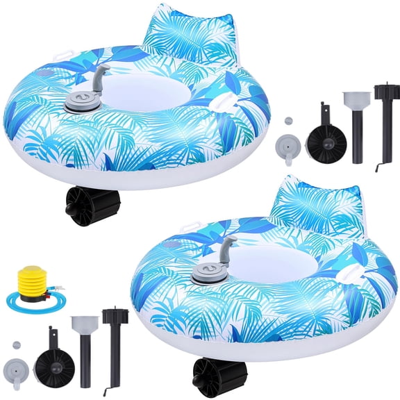 Motorized Pool Float Blue Leaves 2 Set Adult Electric Inflatable Lounger Driving Tube
