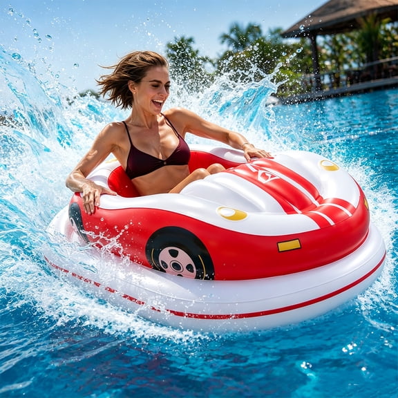 Motorized Pool Float Bumper Cars, 2026 New Electric Inflatable Bumper Boat for Adults, 46W Motorized Pool Float with 360° Joystick Control, 265 lb Capacity, 76x45x14 Inch, Rechargeable Battery(red)