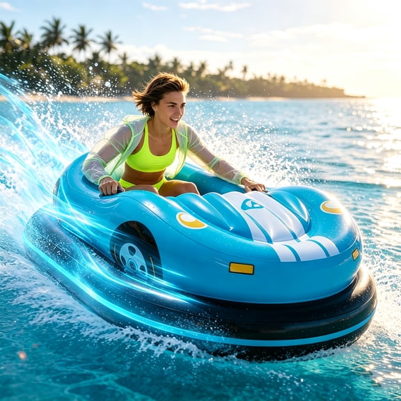 Motorized Pool Float Bumper Cars, 2026 New Electric Inflatable Bumper Boat for Adults, 46W Motorized Pool Float with 360° Joystick Control, 265 lb Capacity, 76x45x14 Inch, Rechargeable Battery(blue)