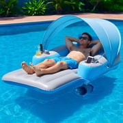 Foxlux Motorized Pool Float with Canopy, Rechargeable Motorized Floats with Cup Holder – Dual Motor Heavy Duty Electric Lounger Raft for Adults, Pool, Lake & Party