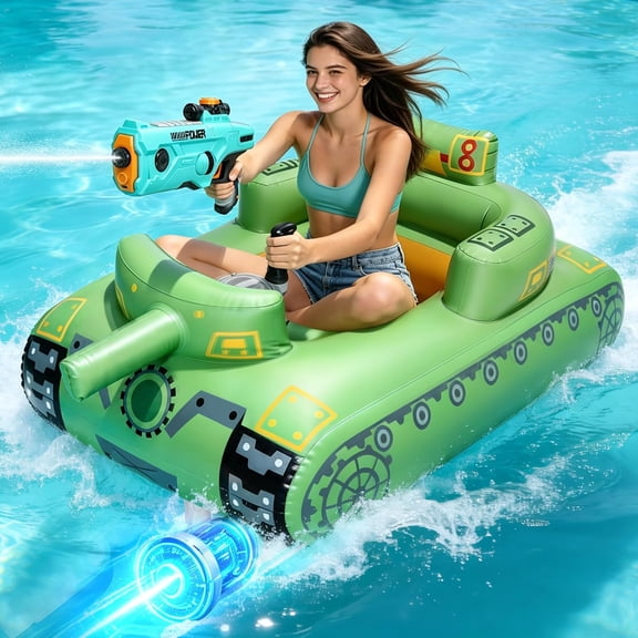 Motorized Pool Float with Electric Water Gun, Rechargeable Inflatable Tank Floats for Adults & Teens, Lake River Floaties with Motor, Pool Toys for Party, Vacation & Water Relaxation WWSOGQH