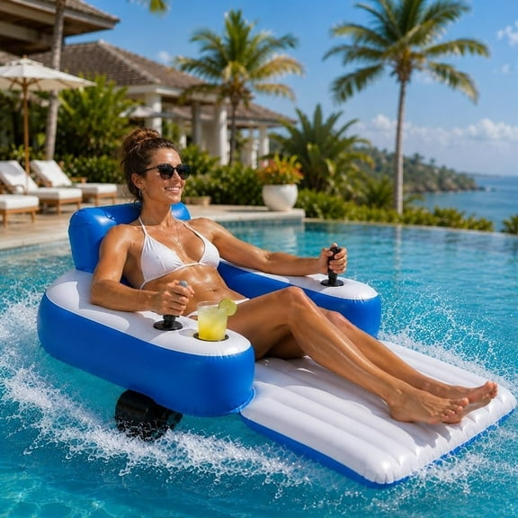 Motorized Pool Float Fast for Adults Rechargeable Inflatable Water Cruiser | Joystick Control Backrest Cup Holder Rechargeable 2600mAh Battery and 40/66in Sizes for Calm Water Lounging