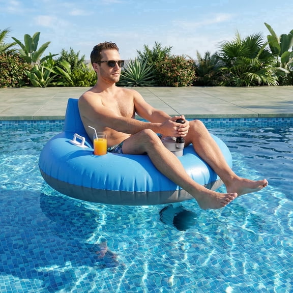 Motorized Pool Float, Rechargeable Motorized Floats with Cup Holder – Single Motor Heavy Duty Electric Lounger Raft , Pool, Lake & Party Use