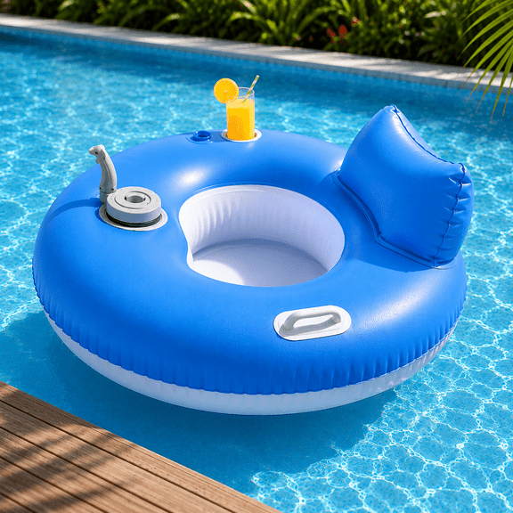 Motorized Pool Float with Rechargeable Propulsion System, Inflatable Pool Lounger Chair with Backrest, Cup Holder & Grab Handles for Adults, Pool, Lake & Party