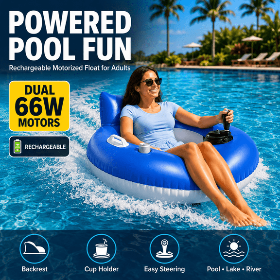 Motorized Pool Float for Adults, Battery Powered Inflatable Lounger with Backrest