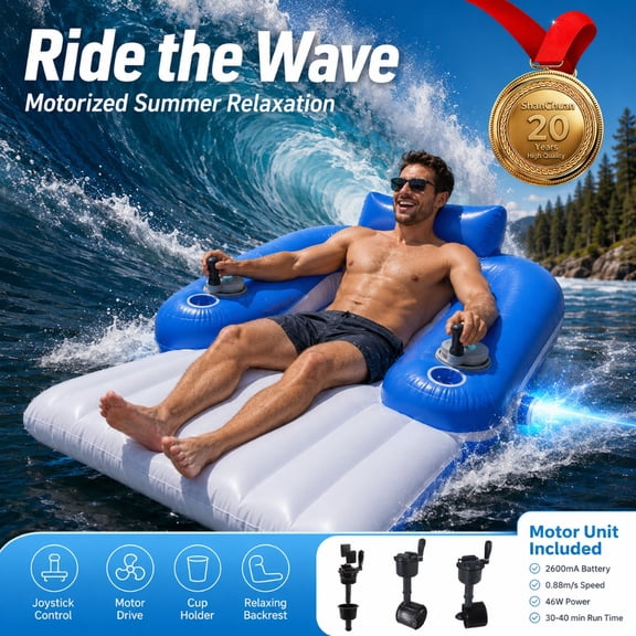Motorized Pool Float for Adults, Dual Propellers, Joysticks, Water Spray, Battery Included