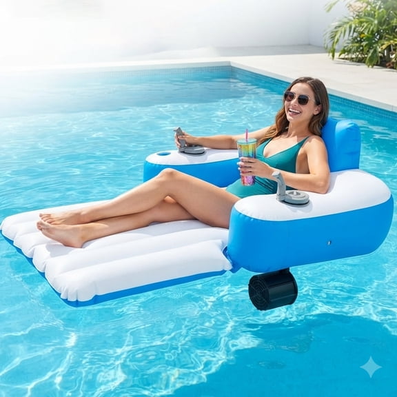 Motorized Pool Float with Dual Propellers, Inflatable Pool Lounger with Backrest, Cup Holder & Remote Control for Lake, Pool, Beach and Summer Party