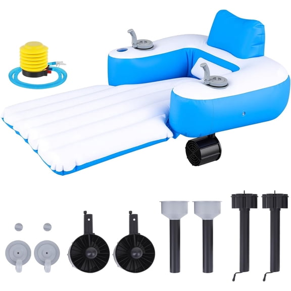 Motorized Pool Float with Dual Propellers, Inflatable Pool Lounger with Backrest, Cup Holder & Remote Control for Lake, Pool, Beach and  Summer Party