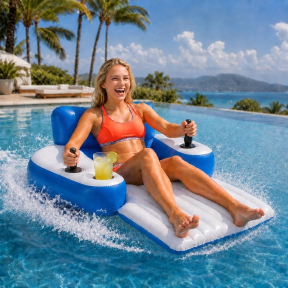 Motorized Pool Floats for Adults, Rechargeable with Backrest & Cup Holder | Electric Inflatable Raft with Joystick 2600mAh Battery, 40/66in Large River Tubes Cruiser Lounger for Pool, Lake, River