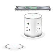 VILONG Motorized Pop Up Outlet with 15W Wireless Charger,2 PD 45W USB-C Ports,4 AC Power Outlets,3.15 Inch Hole Desktop Power Grommet for Kitchen Countertop Home Office Desk,Fast Charging Station