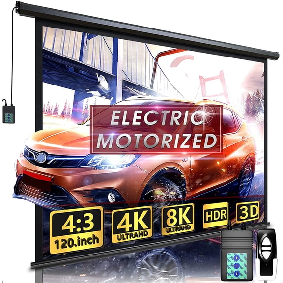 Motorized Projector Screen - Indoor and Outdoor Movies Screen Electric Projector Screen W/Remote Control (120 inch)