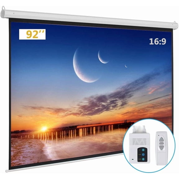 Motorized Projector Screen with Remote Control, No Wrinkles, Without Dents, HD Screen, for Home Theater Office Classroom TV Usage (92inch 16:9)