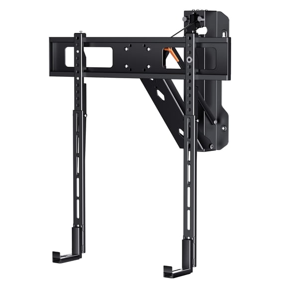 Motorized Pull Down TV Mount with Soundbar Bracket for Over Fireplace, Electric Height Adjustable TV Wall Mount for 32-70" TVs up to 77lbs, Full Motion Swivel & Tilt with Remote Control.