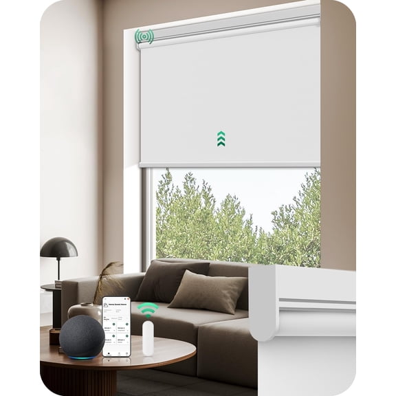 Motorized Roller Blinds with Remote Control for Windows, Blackout Automatic Smart Shades, Dry Battery Powered Electric Blind (White 35" W x 72" H)