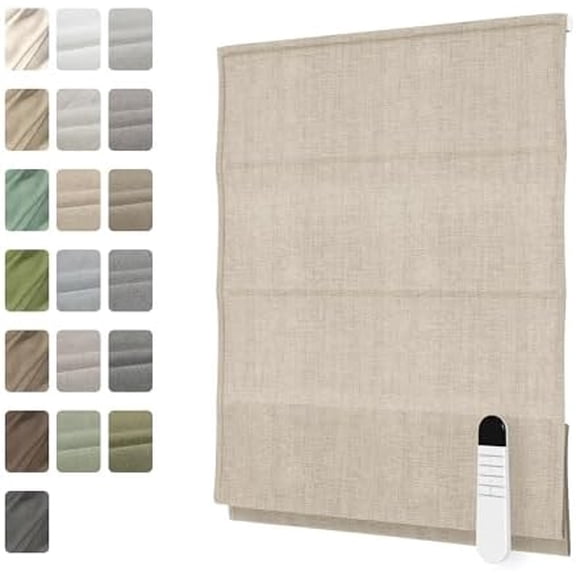 Motorized Roman Shades with Remote, Cordless Smart Blackout or Light Filtering Roman Blinds, Automatic Window Blinds for Bedroom, Living Room, Kitchen, Office, Custom Size