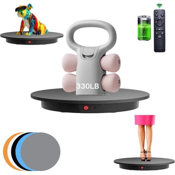 Motorized Rotating Display Stand 330 Lbs Load 360Degree Electric Rotating Photography Turntable For Products Display Video/Outdoor Show,Remote Control+5 Colors Backgrounds(Black/16.5in/Rechargeable)
