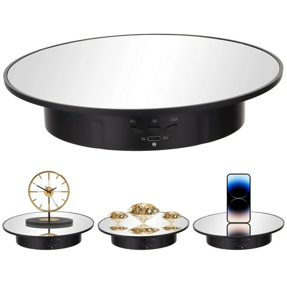 Motorized Rotating Display Stand, 7.9" Electric Rotary Holder with Mirror Glass Surface, Automatic Revolving Platform for Photography, Turnable Stand for Displaying Jewelry, Watch