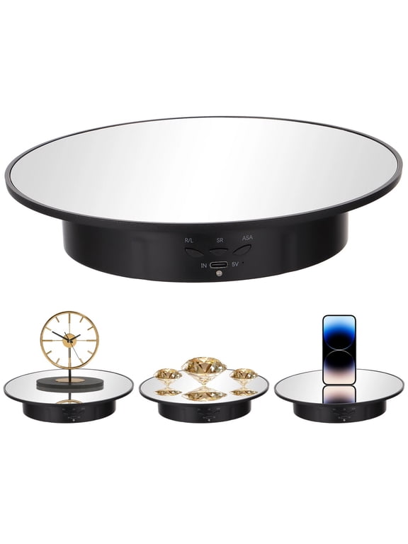 Motorized Rotating Display Stand, 7.9" Electric Rotary Holder with Mirror Glass Surface, Automatic Revolving Platform for Photography, Turnable Stand for Displaying Jewelry, Watch