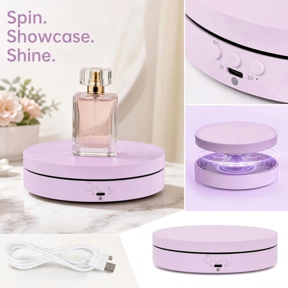 Motorized Rotating Display Stand, USB and Battery Compatible Display Base, pink, Smooth Quiet Rotation for Collectibles