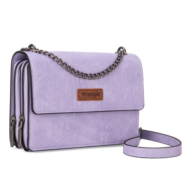 Wrangler Flap CrossBody Purse for Women Small Shoulder Bag with Chain Strap, Purple