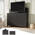 thumbnail image 1 of Motorized TV Lift Cabinet for 32-60 Inch TVs, Modern Fluted Electric TV Lift Stand with 2 Memory Heights, Built-in Outlets & USB Ports, Ultra-Quiet Lift System, Indoor & Outdoor Use, Black, 1 of 9