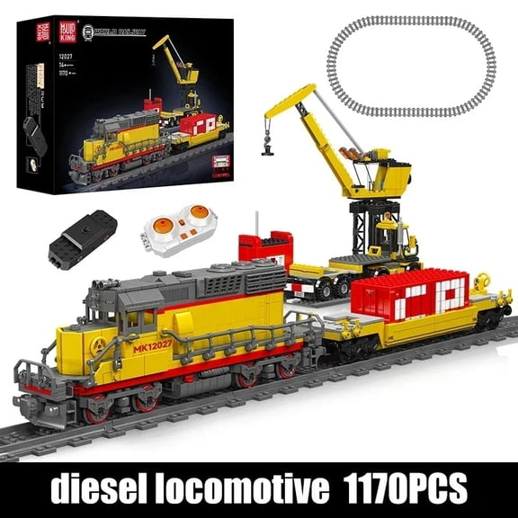 Motorized Technical Train Construction Bricks, RC Diesel Locomotive Collectible Model Gift for Children