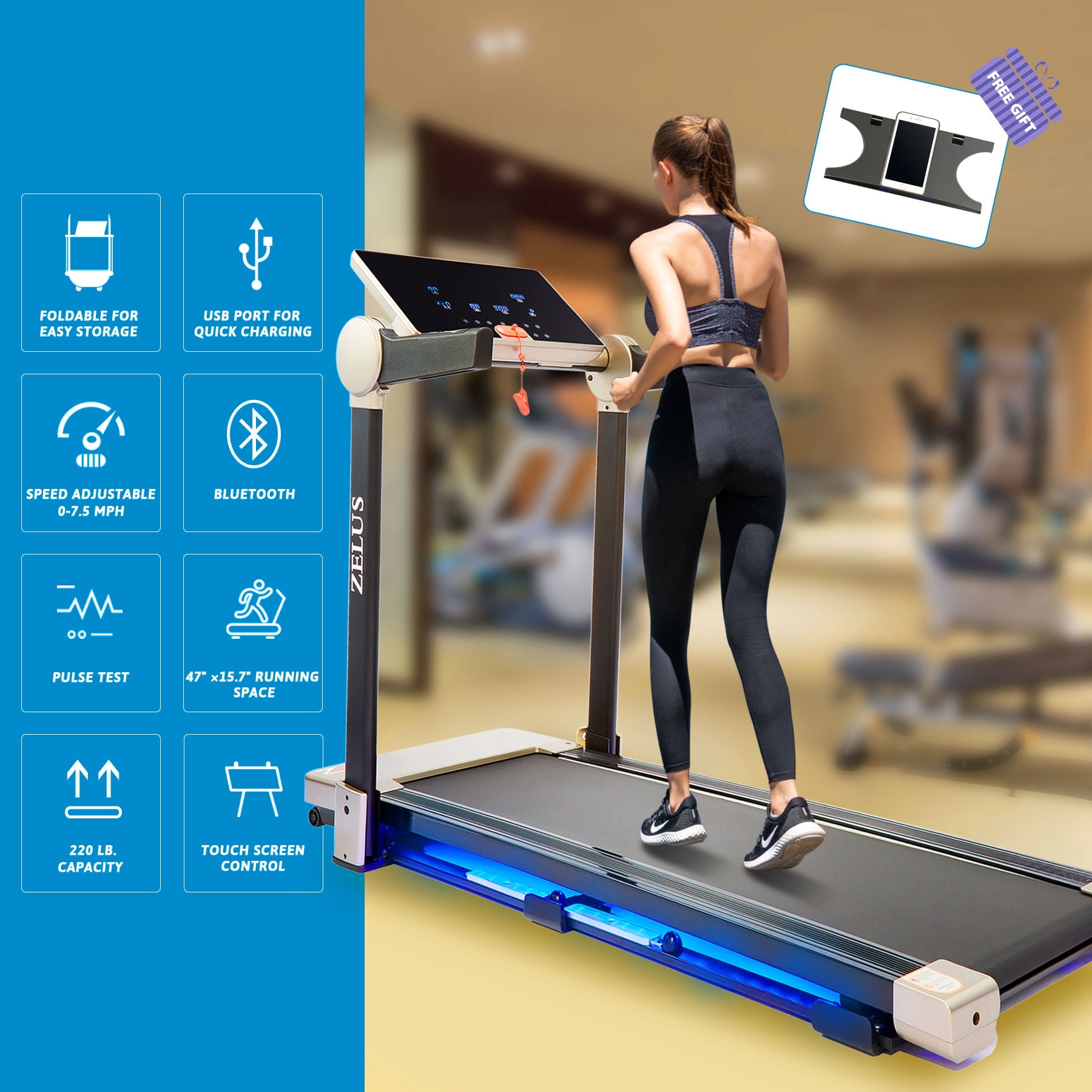 Motorized Treadmill Fitness Health Running Machine Equipment for Home Foldable 43.3" x 15.7" MP3 Compatible & Incline Design
