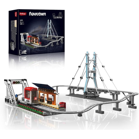 Motorized Urban Railway Building Blocks Set, 1488+ Pcs Train Station with Tracks, Bridge & Control Station, Creative DIY STEM Toys Construction Kit, for Adults Men
