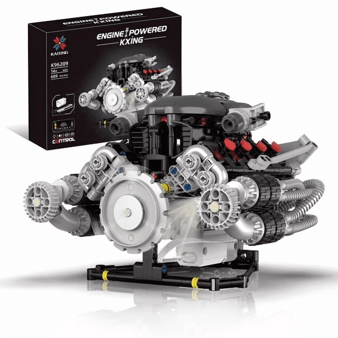 Motorized V8 Engine Building Kit with LED, APP-Controlled Technical Car Part Model for Hobbyists