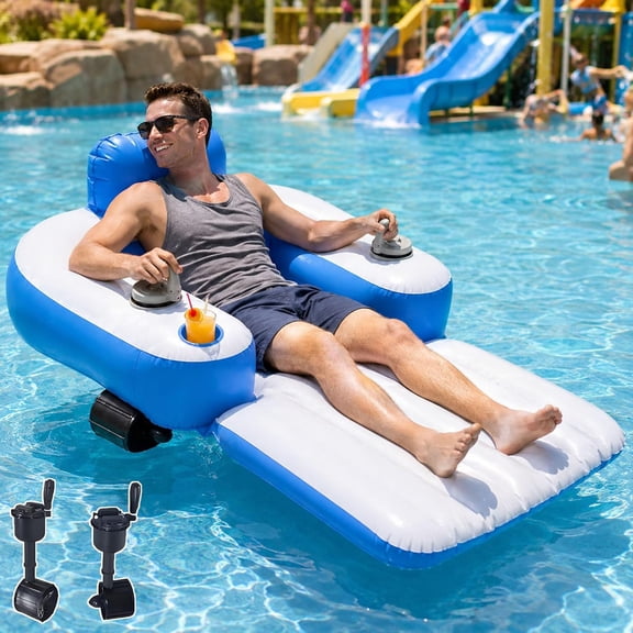 Motorized pool float,Motorized Pool Float with 50w Power, 360 Spin, Backrest, 40-Min Battery, Cup Holder,Motorized Inflatable Water Blob for Lake & River Fun