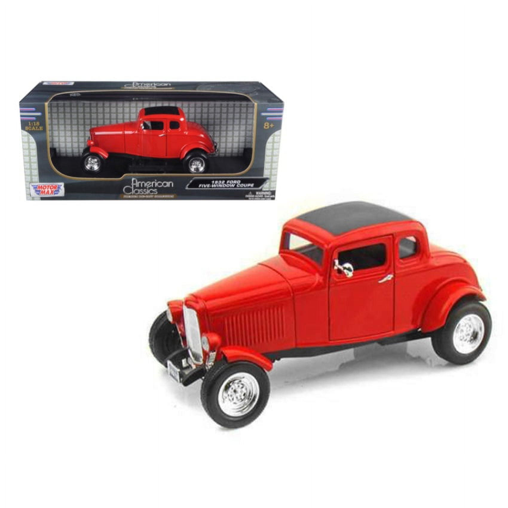 1932 Ford Five Window Coupe Burgundy 1/18 Diecast Car Model by Motormax