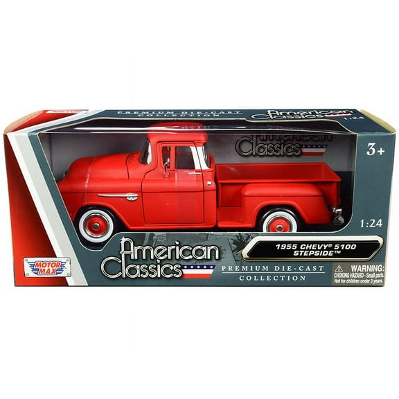 1955 Chevrolet 5100 Stepside Pickup Truck Matt Red with Whitewall Tires American Classics 1/24 Diecast Model Car by Motormax