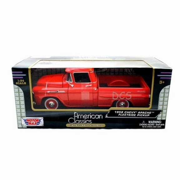 Motormax 79311or 1 by 24 1958 Chevrolet Apache Fleetside Pickup Diecast Car Model - Orange
