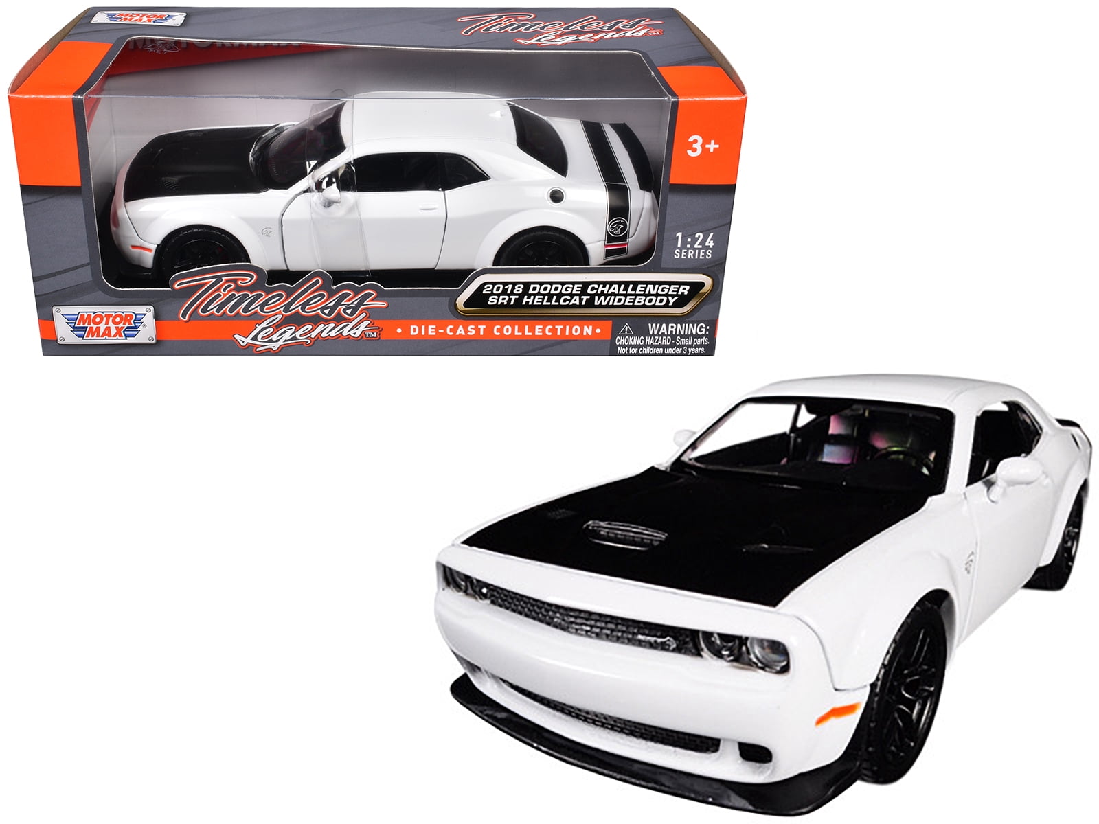 2018 Dodge Challenger SRT Hellcat Widebody White with Black Hood 1 24 Diecast Model Car by Motormax