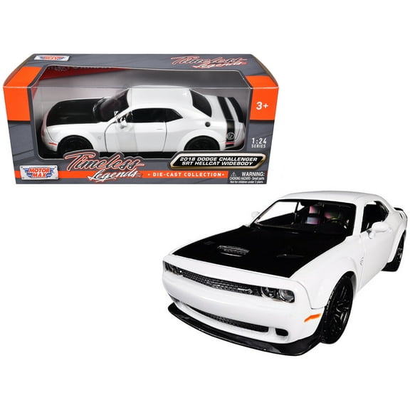 2018 Dodge Challenger SRT Hellcat Widebody White with Black Hood 1/24 Diecast Model Car by Motormax