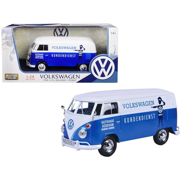 Volkswagen Type 2 (T1) Delivery Van Autohaus Sudekum "Kundendienst" Candy Blue and White 1 24 Diecast Model Car by Motormax