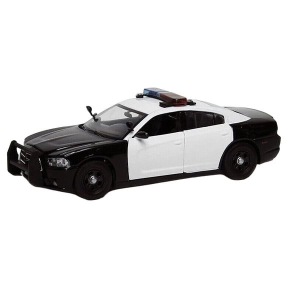 2011 Dodge Charger Pursuit Police Car Black & White w/Flashing Light Bar & Front & Rear Lights & 2 Sounds 1/24 Diecast Motormax