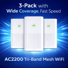 Motorola AC2200 Tri-Band Mesh whole home/small business WiFi system Coverage up to 9,000 sq ft | 3-pack Router | Easy Setup, Network Protection, Parental Controls ,Mobile App Manage