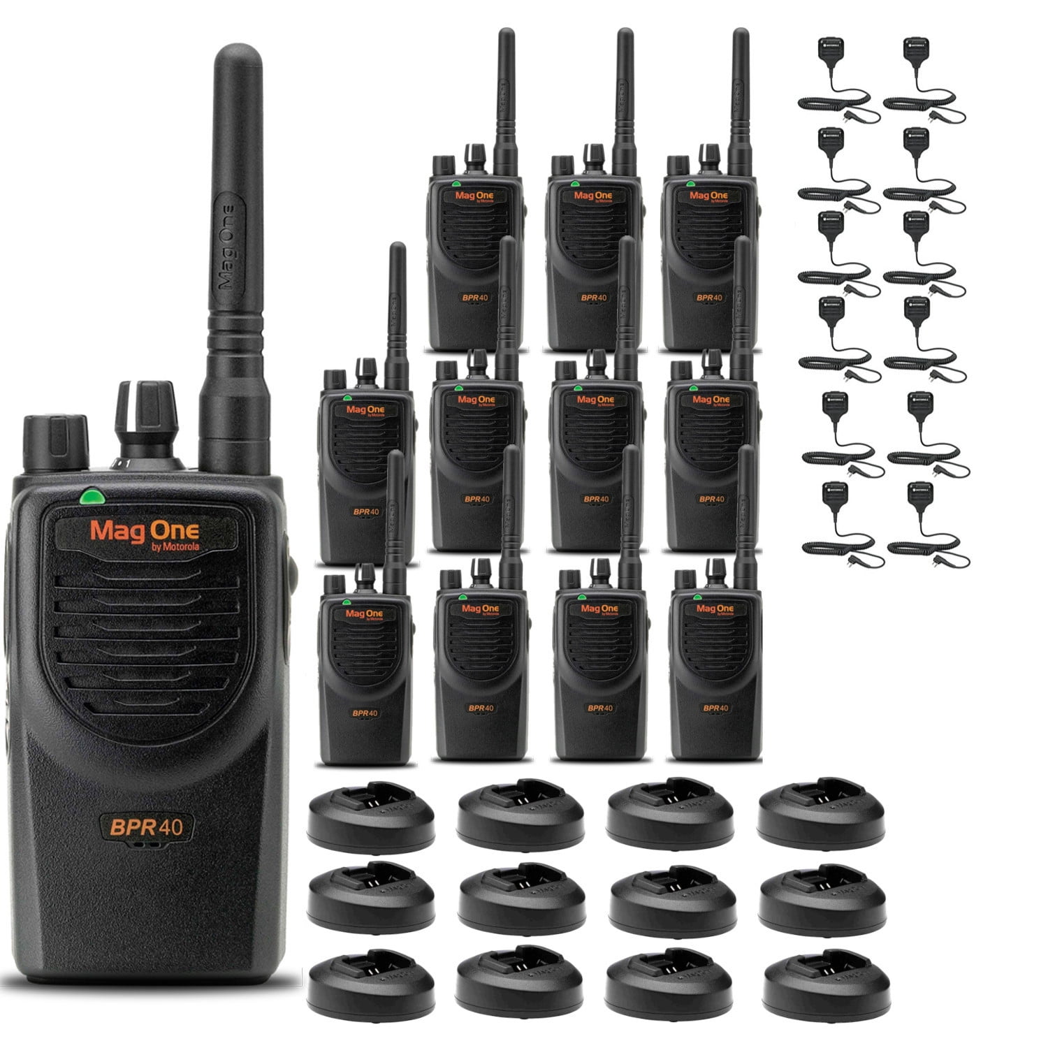 Motorola BPR40 Mag One Series 4W UHF 8-Channel Two-Way Radio (BPR40-U8) + HKLN4606 Remote Speaker Mic (12 Pack)