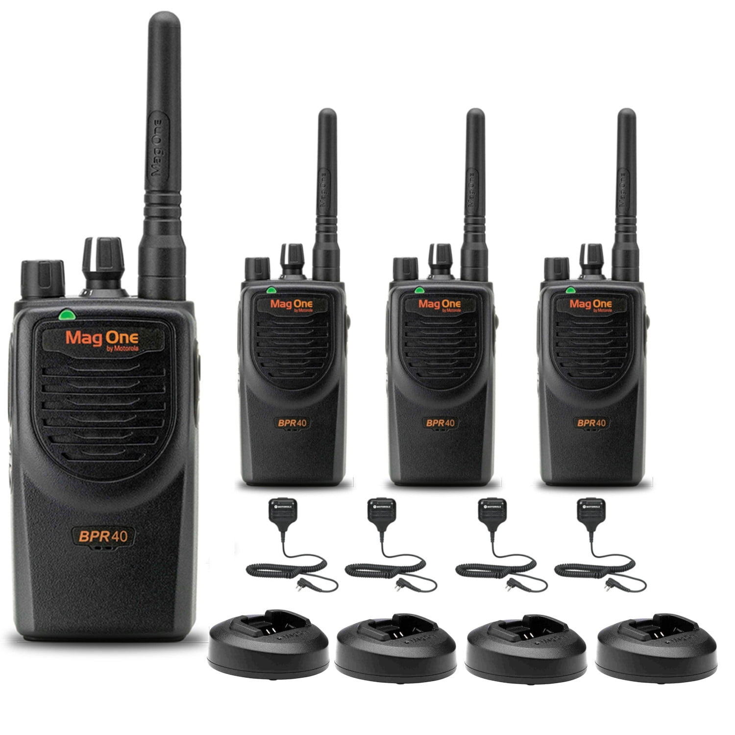 Motorola BPR40 Mag One Series 4W UHF 8-Channel Two-Way Radio (BPR40-U8) + HKLN4606 Remote Speaker Mic (4 Pack)